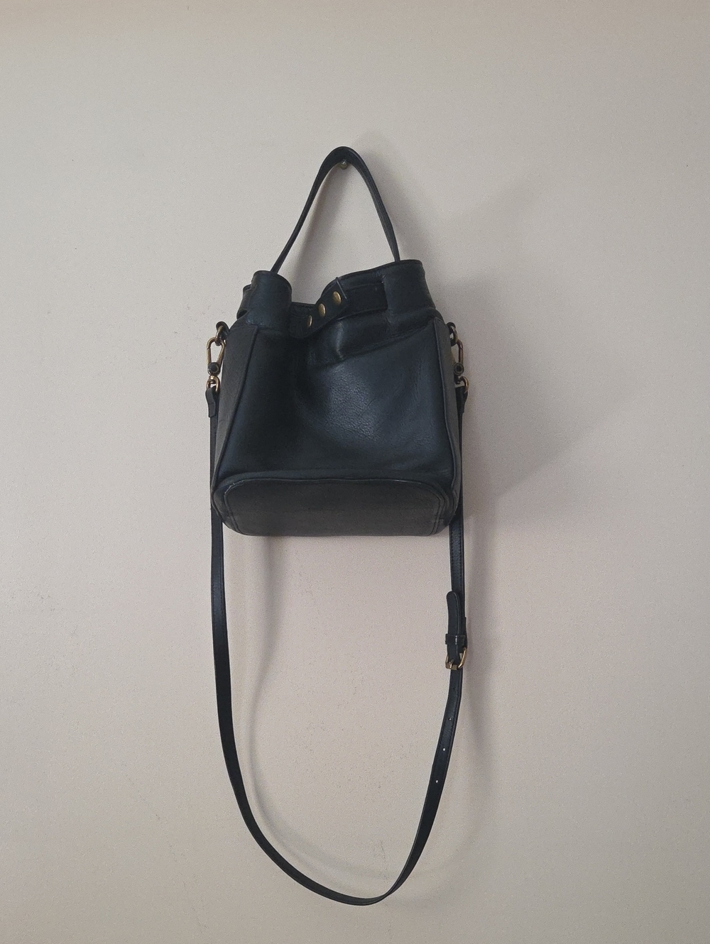Classic Black Leather Bucket Crossbody Bag